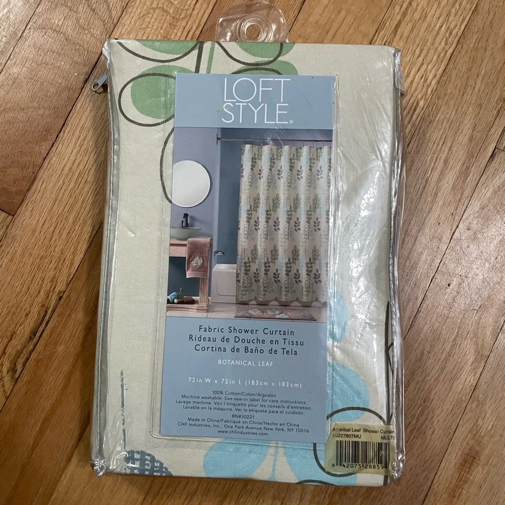 NEW Loft Style Botanical Leaf Fabric shower curtain beige multi - 72 in by 72 in